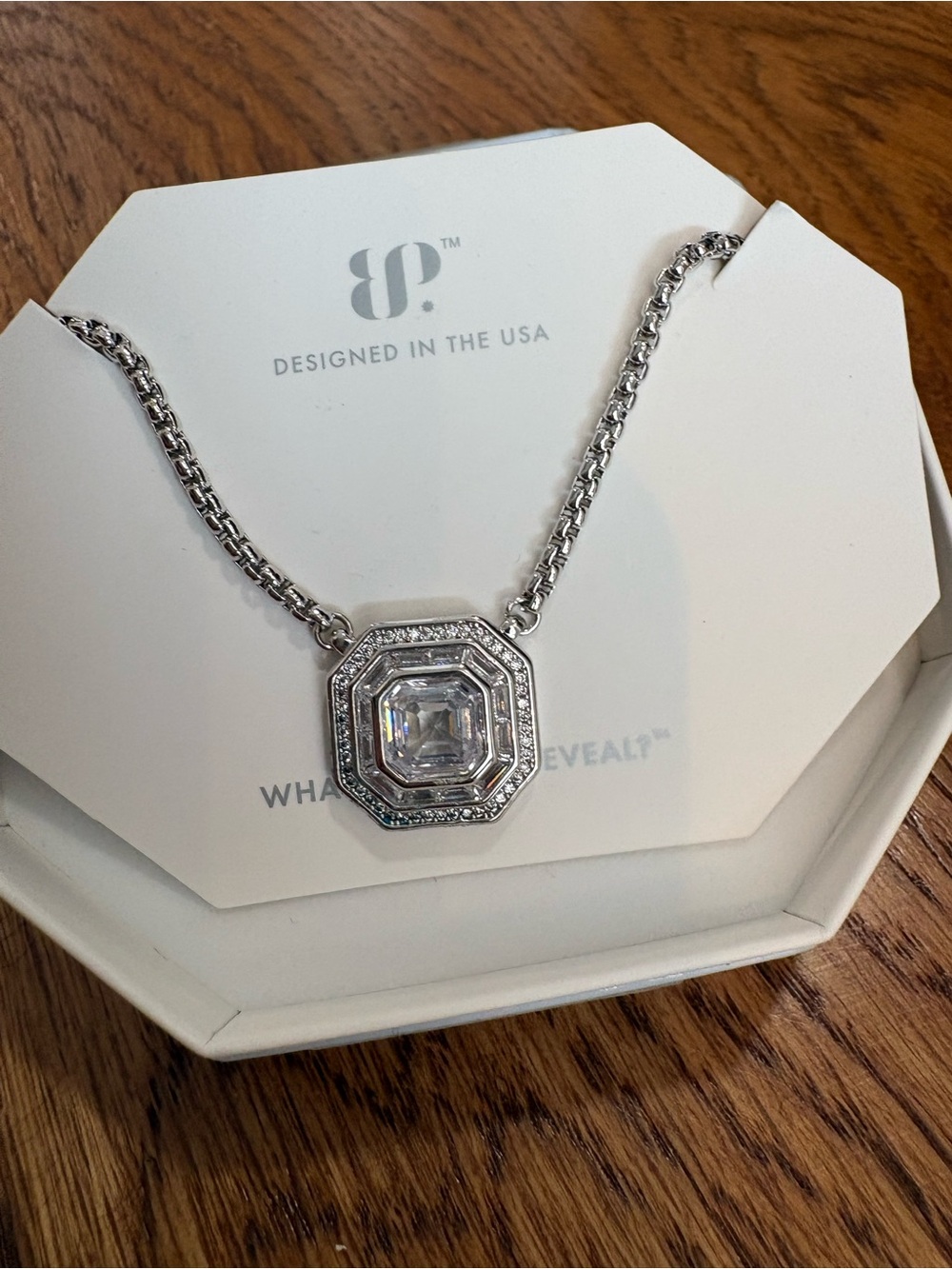BP Pendant Necklace in Silver with Clear Center Stone